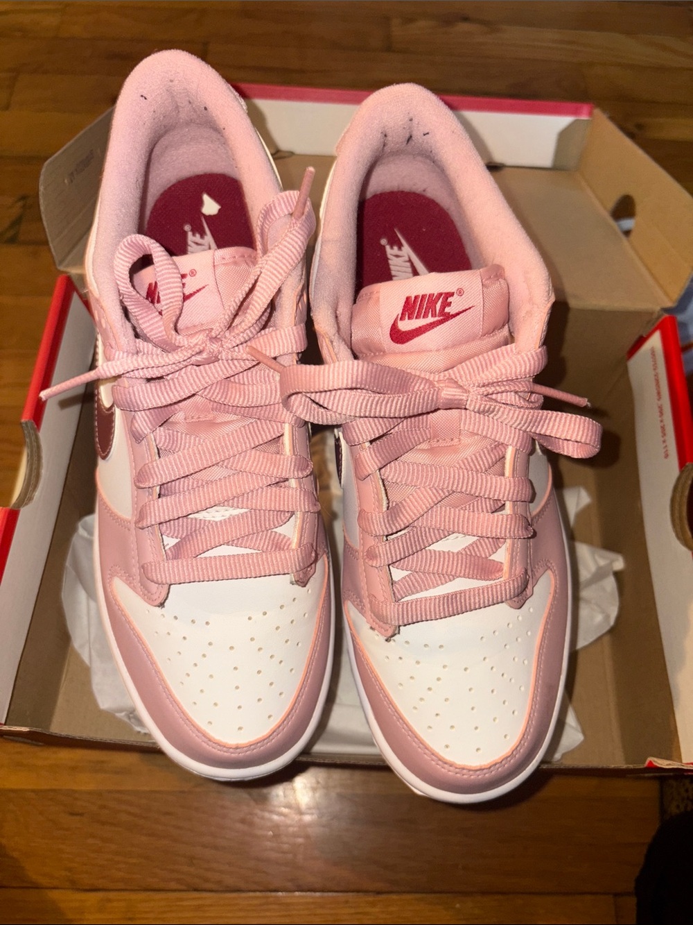 Nike Pink and White Low-Top Sneakers with Metallic Swoosh - Picture 2 of 5